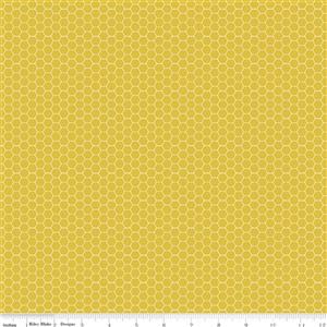 Katherine Lenius Tea With Bea Mustard Honeycomb Fabric 0.5m