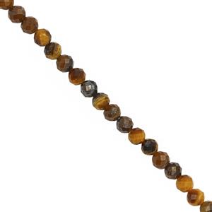 15cts Yellow Tiger eye Faceted Round Approx 3mm, 25cm Strand