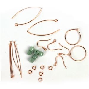 Joy; Jadeite Round Coloum Beads 6pcs & Rose Gold Plated 925 Sterling Silver Earring Findings Pack