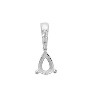 925 Sterling Silver Pear Pendant Mount (To fit 6x4mm gemstones) Inc. 0.03cts White Zircon Brilliant Cut Round 1.25mm - 2pcs