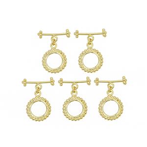 Gold Plated Base Metal Beaded Toggle Clasp, Approx. 25x19mm (5pk)
