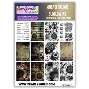 Vintage Grunge Sunflowers Card Pack - 24 Sheets Total