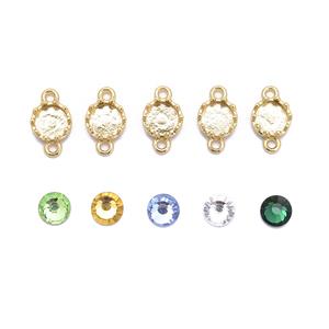 Gold Plated Base Metal Bezel Cup Connectors with 2 loops and Flat Back Glass Stones approx. 6mm  (5pcs)