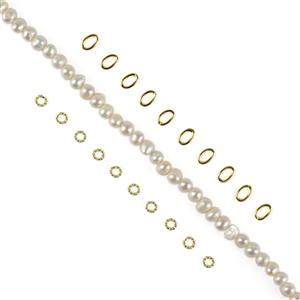 Golden Glow Links! 1m Strand White Freshwater Pearls & Gold Plated 925 Oval & Twisted JR's