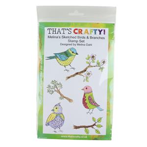 That's Crafty! A5 Clear Stamp Set - Melina's Sketched Birds & Branches - 6 Stamps 