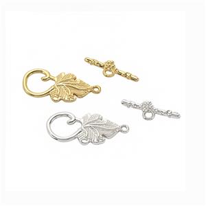 925 Sterling Silver Leaves Toggle Clasp, Approx 21mm