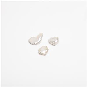 High Lustre White Freshwater Cultured Keshi Pearl Approx 15x18 -17x25 (Half Drilled) 3pcs