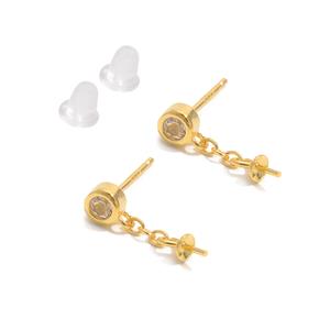 Gold 925 Sterling Silver White Topaz Earrings with Pearl Peg Approx 4.5mm with 9mm Drop, 1 Pair