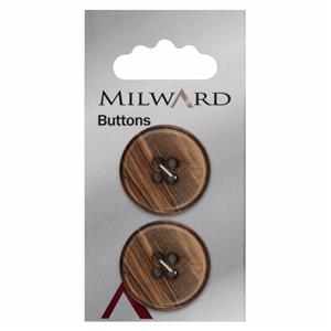 Brown Milward Carded Button 25mm Pack of 2