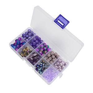 Storage Box with Purple Glass Beads, Resin Beads and Quartz Chips,10 Component