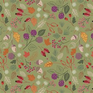 Lewis & Irene Cassandra Connolly Squirrelled Away Collection Woodland Harvest Moss Green Fabric 0.5m