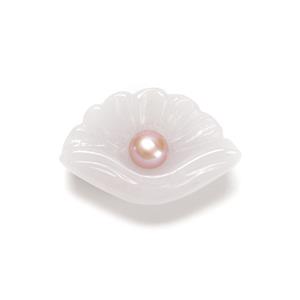 Type A White Jadeite with Lavender Button Pearl, Approx 20x30x10mm, 1pcs