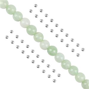 Type A Green Jadeite Plain Round Beads Approx 7mm, 20cm Strand & 925 Sterling Silver Spacer Beads Approx 3mm, 20pcs (2pk)