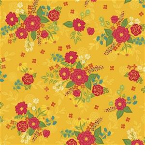 Heather Peterson Indigo Garden Floral Yellow Fabric 0.5m
