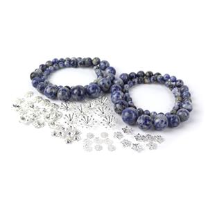 Blue Lagoon; 48pcs Silver Plated Bead Caps Selection In Storage Box & 2x Blue Jasper Graduated Plain Rounds 6mm - 14mm