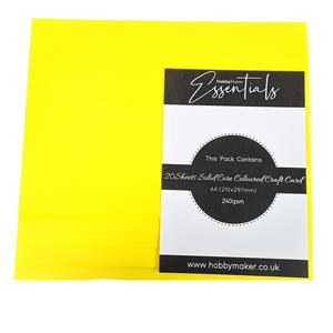 Hobby Maker Essentials - A4 Solid Core Card, 240gsm, 20 Sheets - Daffodil