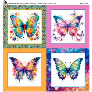 The Crafty Witches Rainbow Flutterbyes Four Squares Fabric Panel (70 x 75cm)