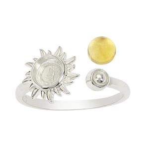 925 Sterling Silver Sun Spinning Adjustable Fidget Round Ring (To fit 6x4mm )with Citrine, Approx 10.50mm