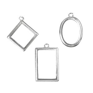 Silver Plated Base Metal Backless Bezels, Inc. 1 x Square, 1 x Oval & 1 x Rectangle