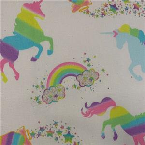 Yuniko Glitter Unicorns On White Fabric 0.5m - exclusive