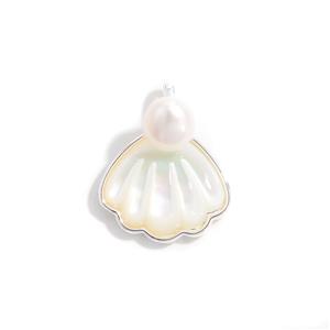 925 Sterling Silver Pendant with Shell Cab and Button Pearl