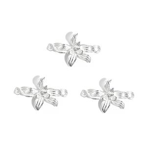 925 Sterling Silver Orchid Flower Connector with White Topaz, Approx 16x11mm, 3pcs