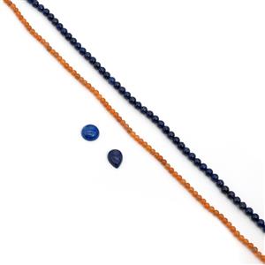 110/45cts Lapis Lazuli/Red Aventurine Plain Rounds Approx 6/4mm, 38cm Strand and 8/6cts Round/Pear Lapis Lazuli Cabochon Approx 14mm/16x12mm