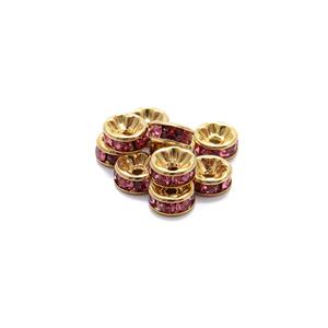 Gold Plated Spacer Beads with Pink Stones Approx 8mm, 10pcs 