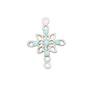 925 Sterling Silver Flower Connector Set with Sleeping Beauty Turquoise Approx 21x15mm