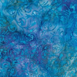 Bali Batik Flower Vines Blue on Blue Fabric 0.5m