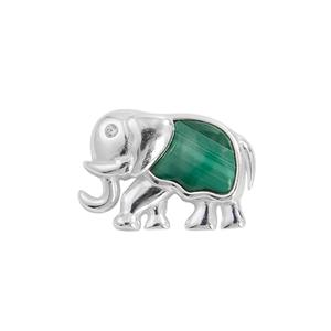 925 Sterling Silver Elephant Pendant with Malachite Approx 17x12mm
