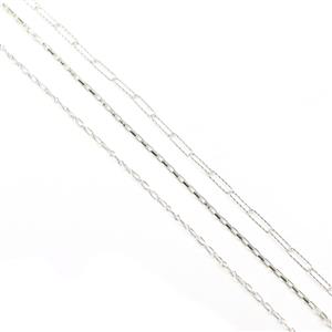 925 Sterling Silver, Set of 3 Long Link Chains (3 Designs), 50cm per chain 