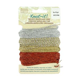 Beadsmith Knot It Waxed Poly Cord 4 Colour Metallics 10 Yards/9.14m Per Color