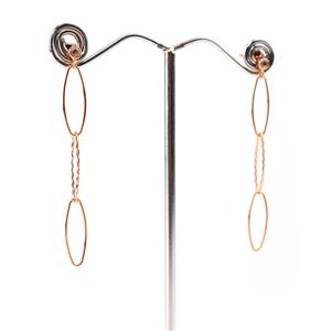 Rose Gold 925 Sterling Silver Hammered Long Link Pair of Earrings with White Topaz Stud
