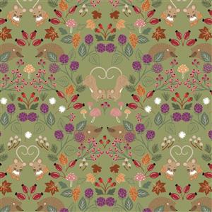 Lewis & Irene Cassandra Connolly Squirrelled Away Collection Berry Thief Moss Green Fabric 0.5m
