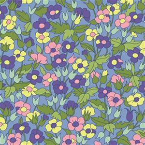 Liberty Carnaby Collection Piccailly Poppy Green and Purple Fabric 0.5m