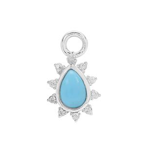 925 Sterling Silver Pear Pendant With White Zircon Detail (10pcs) & Sleeping Beauty Turquoise (1pc)