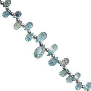 20cts Ratanakiri Blue Zircon Faceted Drops Approx 4x2mm to 7x4mm 20cm Strand with Hematite Spacer and Chain Box