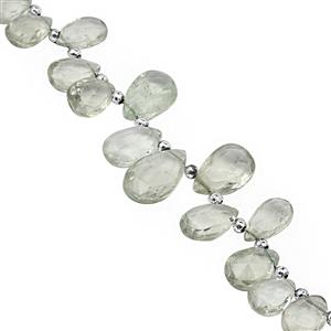120cts Green Amethyst Top Side Drill Graduated Faceted Pear Approx 9x6 to 17x10mm, 25cm Strand with Spacers