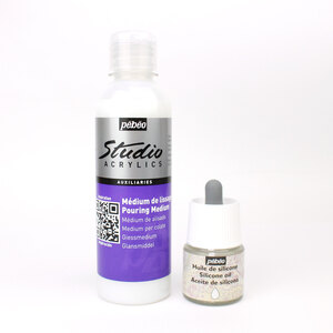 Acrylic Pouring Essentials; Pebeo Studio Acrylic Pouring Medium 250ml &  Silicone Oil 45ml