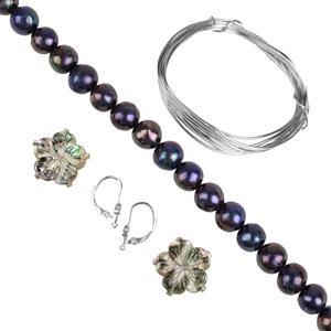 Paua Shell Carved Flower & Peacock Potato Pearl Earrings Project