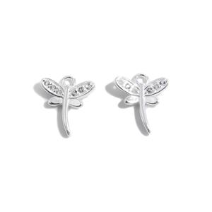 925 Sterling Silver Dragonfly Charm with White Topaz Approx 11x9mm, 2pcs