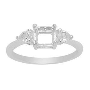 925 Sterling Silver Ring Mount With Pear Shape White Zircon Sides Stones (To Fit 6mm Asscher Cut Gemstone) 2pcs