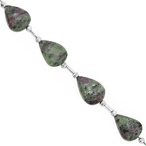 42cts Ruby Zoisite Straight Drill Faceted Pear Approx 13x19 to 17x11.5mm, 14cm Strand with Spacers
