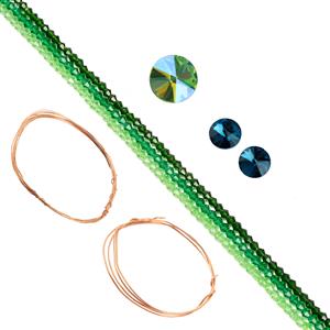 Green/Teal Rivoli & Green Tone Glass Bicone Wire Wrapping Project With Downloadable Instructions By Ellie Gallagher