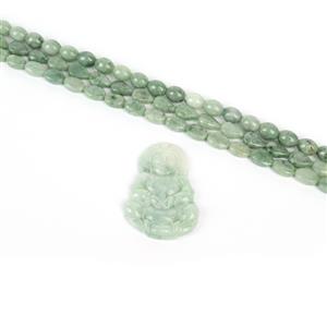 Lady of Mercy; Type A Jadeite Lady of Mercy Master Carving with Burmese Jadeite Oval, Drum & Pear Strandss