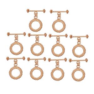 Base Metal Rose Gold Flash Plated Beaded Toggle Clasp, 25x19mm, 10pcs