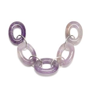 925 Sterling Silver & Amethyst Oval Link Chain, 13cm Length