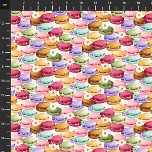 Henry Glass Tweets And Treats Macaroons Cream Fabric 0.5m