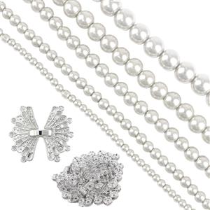 White Glass Pearl, Silver Plated Base Metal with Clear Glass Rondelles & Butterfly Multi-Strand Project